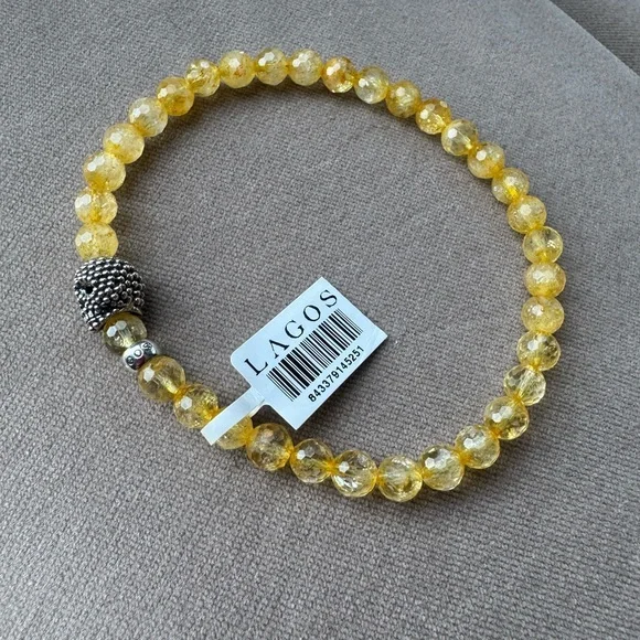 NWT Lagos Sterling Silver Anthem Citrine Skull Bead Stretch Bracelet Size 8 - Picture 3 of 7